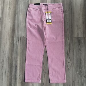 NWT Mario Serrani Comfort Stretch Cuff Capri Pants Pink/White Stripes  Small